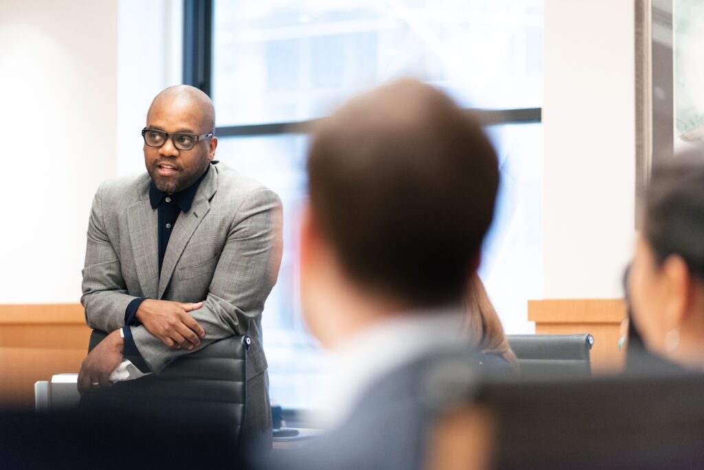 Dr. Noel S. Anderson meets with NYU EdD students during a three-day immersive residency.