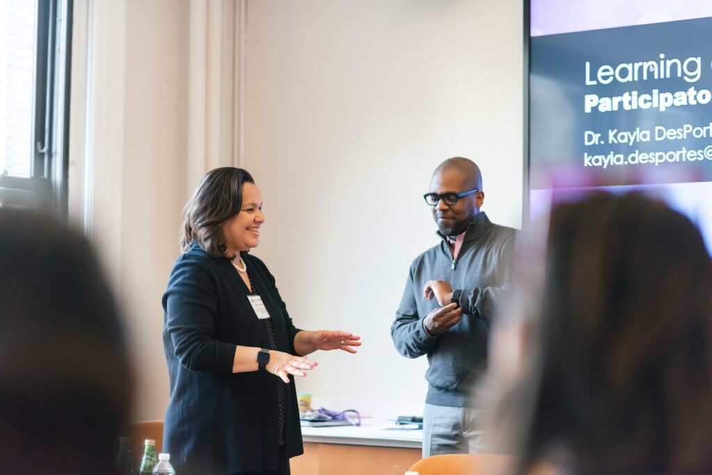 Lisette Nieves and Noel Anderson lead a session during the immersive residency.