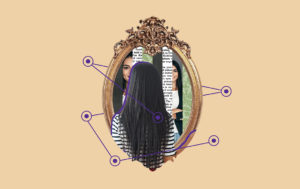 A woman looking in a mirror
